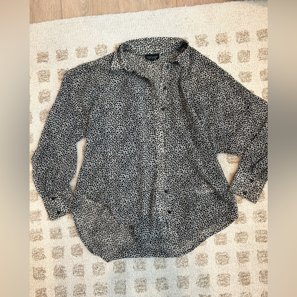 Topshop Black and White Star Ditsy Button-Down Shirt